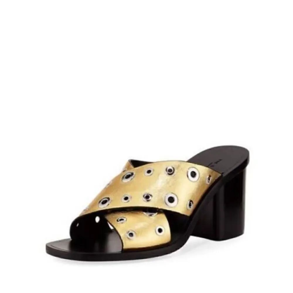 Rag & Bone Paige Crisscross Gold Slide Sandals Size 8/38.5